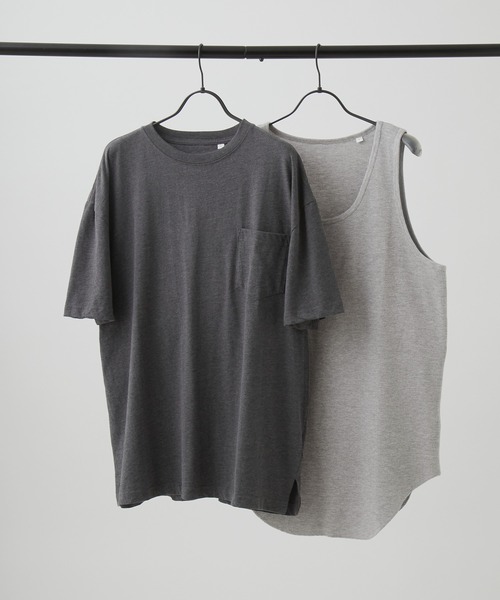 Craft Nicholson(クラフトニコルソン)の「【 アンサンブル2点セット 】サーマルレイヤード ビッグシルエットコットン半袖Tシャツ&タンクトップ(Tシャツ/カットソー・メンズ・チャコール/オリーブ/ベージュ/ホワイト/ブラック・S/L/M)」の3枚目の写真