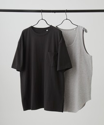 【 アンサンブル2点セット 】サーマルレイヤード ビッグシルエットコットン半袖Tシャツ&タンクトップ