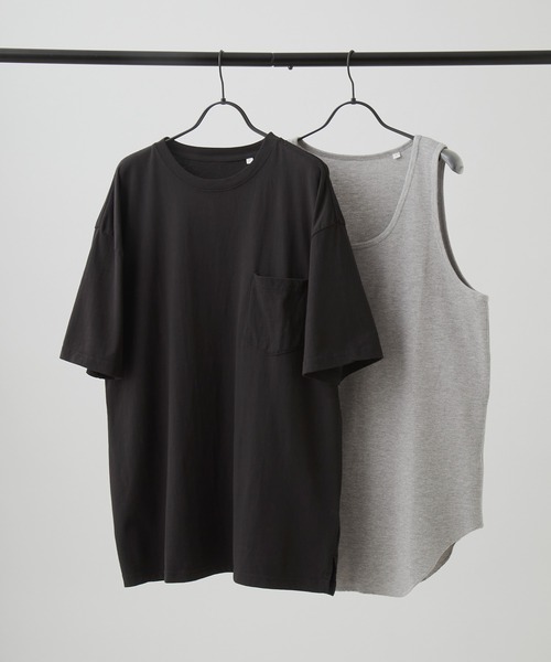 Craft Nicholson(クラフトニコルソン)の「【 アンサンブル2点セット 】サーマルレイヤード ビッグシルエットコットン半袖Tシャツ&タンクトップ(Tシャツ/カットソー・メンズ・チャコール/オリーブ/ベージュ/ホワイト/ブラック・S/L/M)」の1枚目の写真
