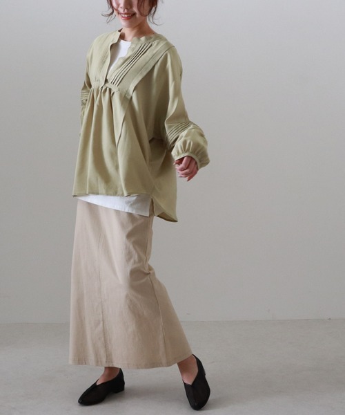 Cheek(チーク)の「ピンタックデザインブラウス(シャツ/ブラウス・レディース・オフホワイト/グリーン系その他/ベージュ・FREE)」の10枚目の写真