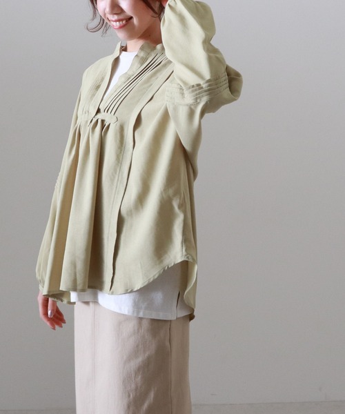 Cheek(チーク)の「ピンタックデザインブラウス(シャツ/ブラウス・レディース・オフホワイト/グリーン系その他/ベージュ・FREE)」の19枚目の写真