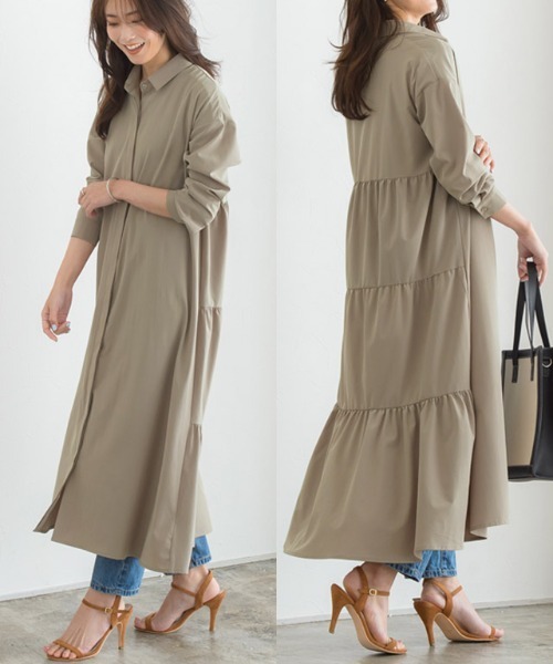 Pierrot（ピエロ）の「バックティアードシャツワンピース（シャツ/ブラウス・レディース・ライトグレー/モカ・M/L）」の2枚目の写真