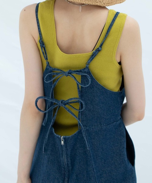 Kastane（カスタネ）の「BACKリボンデニムキャミサロペット（サロペット/オーバーオール・レディース・インディゴブルー・FREE）」の8枚目の写真