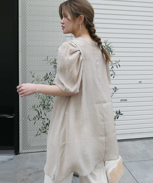 CORNERS（コーナーズ）の「【インフルエンサーmiiさん×CORNERSコラボ】スタンドカラー2wayチュニックブラウス（シャツ/ブラウス・レディース・ベージュ/オフホワイト/ブラック/ブルー/ミント・M）」の9枚目の写真