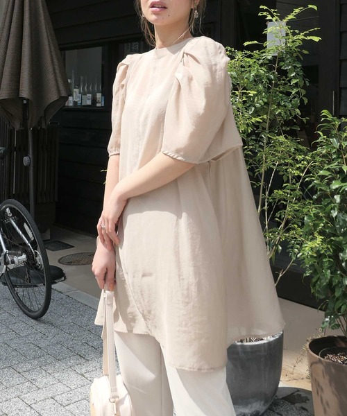 CORNERS（コーナーズ）の「【インフルエンサーmiiさん×CORNERSコラボ】スタンドカラー2wayチュニックブラウス（シャツ/ブラウス・レディース・ベージュ/オフホワイト/ブラック/ブルー/ミント・M）」の8枚目の写真