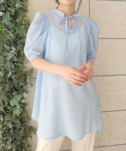 CORNERS（コーナーズ）の「【インフルエンサーmiiさん×CORNERSコラボ】スタンドカラー2wayチュニックブラウス（シャツ/ブラウス・レディース・ベージュ/オフホワイト/ブラック/ブルー/ミント・M）」の15枚目の写真