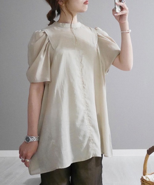 CORNERS（コーナーズ）の「【インフルエンサーmiiさん×CORNERSコラボ】スタンドカラー2wayチュニックブラウス（シャツ/ブラウス・レディース・ベージュ/オフホワイト/ブラック/ブルー/ミント・M）」の18枚目の写真