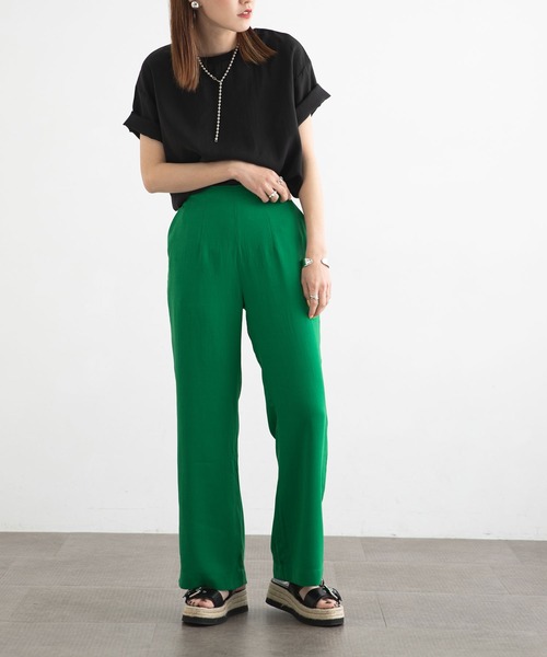 bohmal（ボマール）の「リネン風フレアカラーパンツ（スラックス・レディース・イエロー/グリーン・MEDIUM/LARGE）」の17枚目の写真