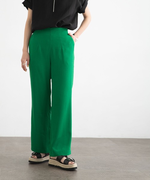 bohmal（ボマール）の「リネン風フレアカラーパンツ（スラックス・レディース・イエロー/グリーン・MEDIUM/LARGE）」の22枚目の写真