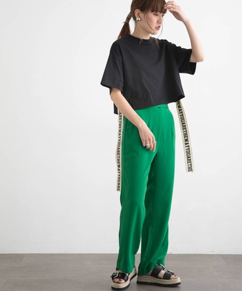 bohmal（ボマール）の「リネン風フレアカラーパンツ（スラックス・レディース・イエロー/グリーン・MEDIUM/LARGE）」の15枚目の写真