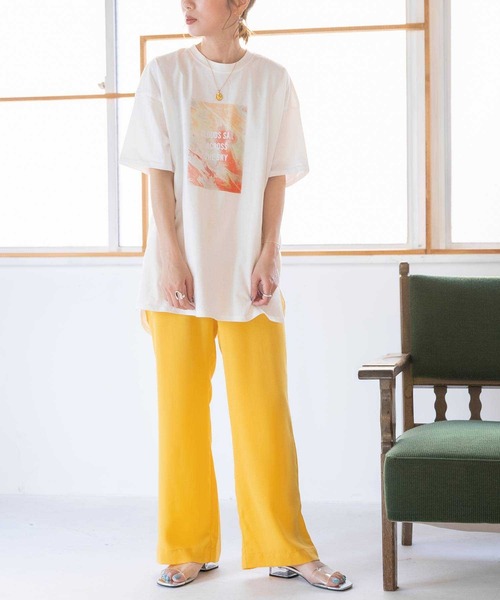 bohmal（ボマール）の「リネン風フレアカラーパンツ（スラックス・レディース・イエロー/グリーン・MEDIUM/LARGE）」の3枚目の写真