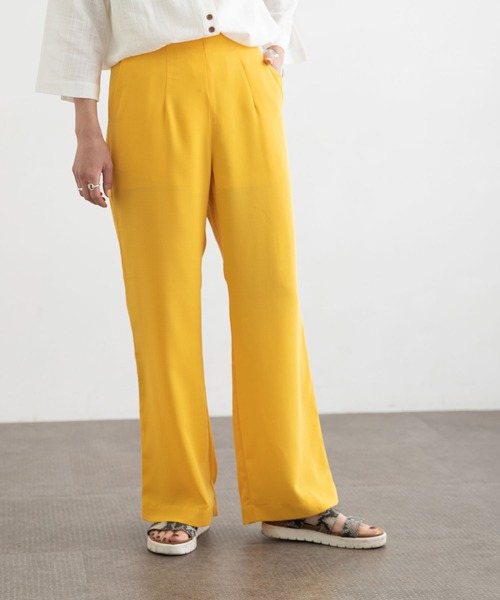 bohmal（ボマール）の「リネン風フレアカラーパンツ（スラックス・レディース・イエロー/グリーン・MEDIUM/LARGE）」の8枚目の写真