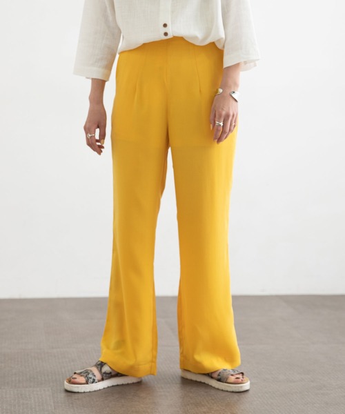 bohmal（ボマール）の「リネン風フレアカラーパンツ（スラックス・レディース・イエロー/グリーン・MEDIUM/LARGE）」の12枚目の写真