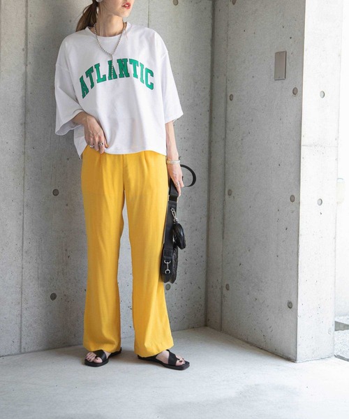 bohmal（ボマール）の「リネン風フレアカラーパンツ（スラックス・レディース・イエロー/グリーン・MEDIUM/LARGE）」の9枚目の写真