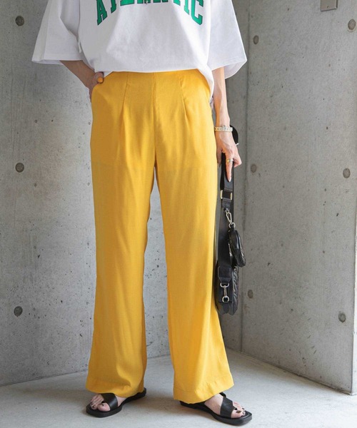 bohmal（ボマール）の「リネン風フレアカラーパンツ（スラックス・レディース・イエロー/グリーン・MEDIUM/LARGE）」の10枚目の写真
