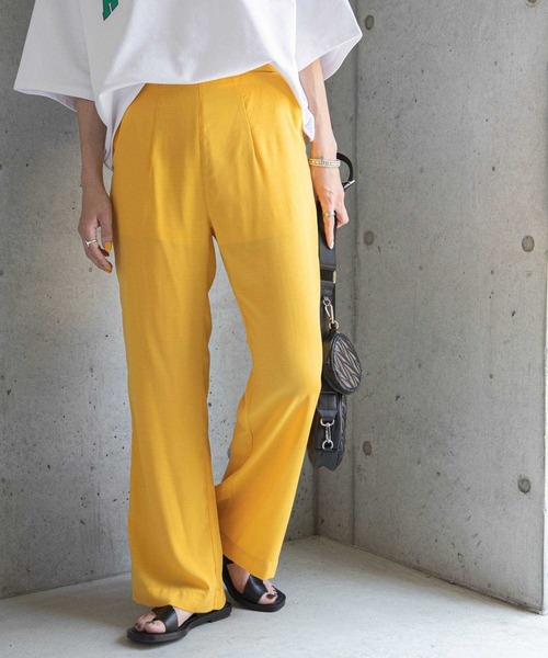bohmal（ボマール）の「リネン風フレアカラーパンツ（スラックス・レディース・イエロー/グリーン・MEDIUM/LARGE）」の11枚目の写真