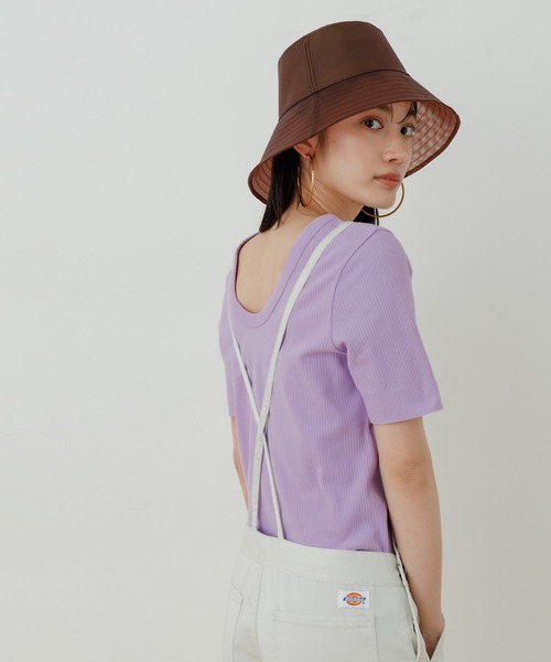 ADAM ET ROPE'(アダムエロペ)の「【2WAY】コンパクトリブトップス(Tシャツ/カットソー・レディース・ホワイト/ブラック/パープル・FREE)」の2枚目の写真