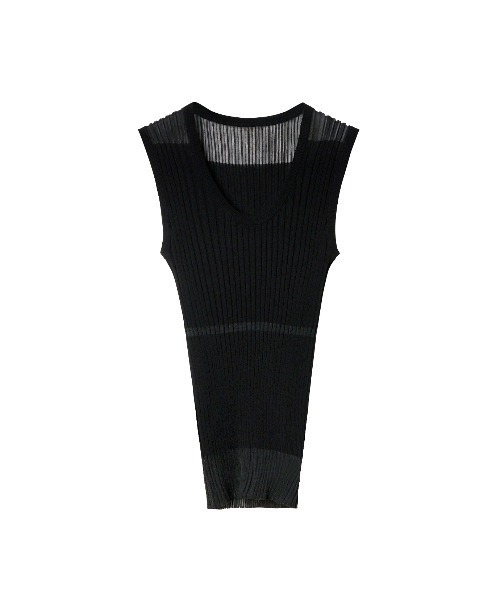 ルシェルブルー　黒 ノースリーブベスト ジッパー付き 未使用 セール】Sheer Blocking Tank Top（ニット/セーター）｜LE CIEL