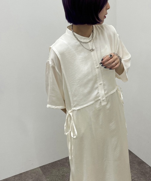 apres jour mignon（アプレジュールミニョン）の「バンドカラーカフタンワンピース【ZOZOTOWN限定アイテム】（ワンピース・レディース・アイボリー/オフホワイト/ブラック・X-LARGE/フリー）」の4枚目の写真