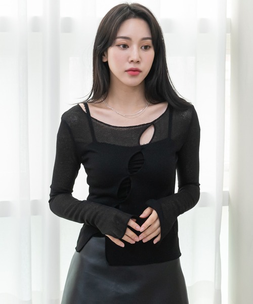 UNE MANSION（ユヌマンション）の「斜めホールスリム長袖Tシャツ（Tシャツ/カットソー・レディース・ブラック/アイボリー/チャコール・FREE）」の20枚目の写真