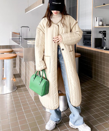 classicalelf | キルティング×パイピング。お洒落な異素材キルティングコート(ノーカラーコート)