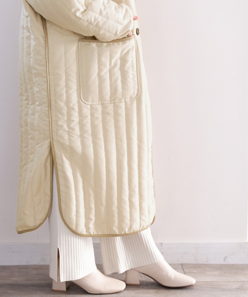 classicalelf(クラシカルエルフ)の「キルティング×パイピング。異素材キルティングコート(ノーカラーコート・レディース・ブラック/オリーブ/ベージュ系その他・MEDIUM/LARGE/X-LARGE)」の15枚目の写真
