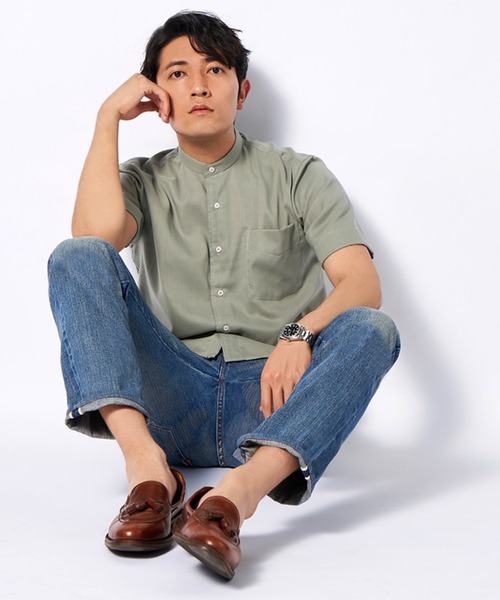 Pitta Re:)（ピッタリ）の「形態安定ノーアイロン ラウンドテール Wガーゼ 半袖ビジネスワイシャツ（ビジネスシャツ・メンズ・サックスブルー/ホワイト/ブルー/ライトカーキ・S/M/L/LL）」の9枚目の写真