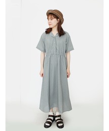 幾何花柄開襟シャツワンピース