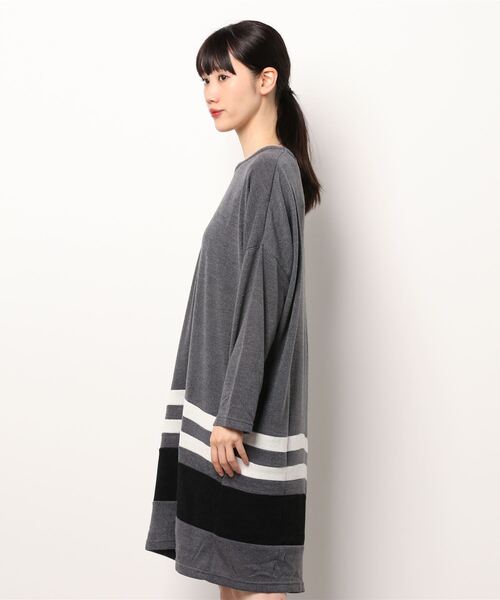 RANAN(ラナン)の「ボーダー切替チュニックワンピ(ワンピース・レディース・モカ/ブラック/オレンジ/ネイビー/ブラック系2/ボルドー・L/M/LL/3L)」の12枚目の写真
