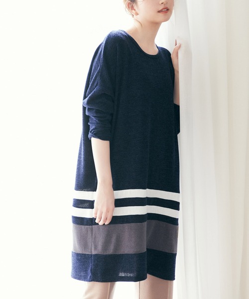 RANAN(ラナン)の「ボーダー切替チュニックワンピ(ワンピース・レディース・モカ/ブラック/オレンジ/ネイビー/ブラック系2/ボルドー・L/M/LL/3L)」の5枚目の写真