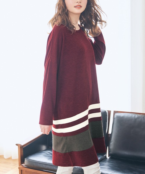 RANAN(ラナン)の「ボーダー切替チュニックワンピ(ワンピース・レディース・モカ/ブラック/オレンジ/ネイビー/ブラック系2/ボルドー・L/M/LL/3L)」の6枚目の写真