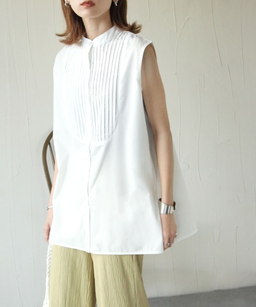 Chillfar(チルファー)の「ピンタックフレンチスリーブシャツチュニック(シャツ/ブラウス・レディース・ホワイト/ブラック・FREE)」の5枚目の写真