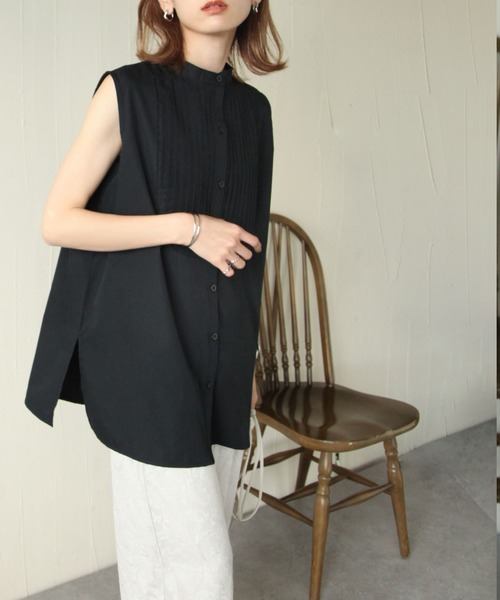 Chillfar(チルファー)の「ピンタックフレンチスリーブシャツチュニック(シャツ/ブラウス・レディース・ホワイト/ブラック・FREE)」の9枚目の写真