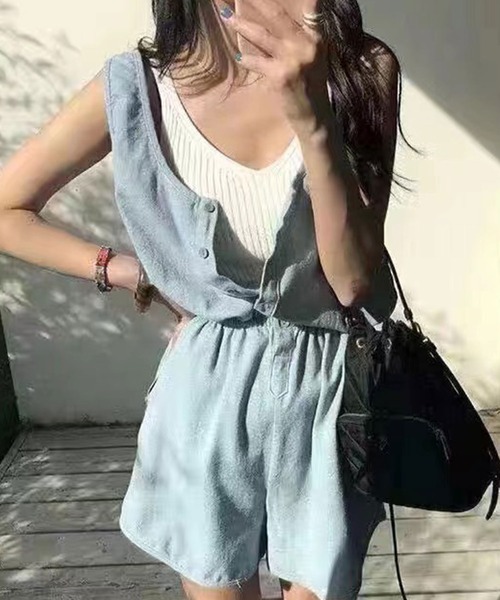 SPIGA（スピーガ）の「ノースリーブデニムオールインワン（つなぎ/オールインワン・レディース・ライトブルー/ダークブルー・FREE）」の8枚目の写真