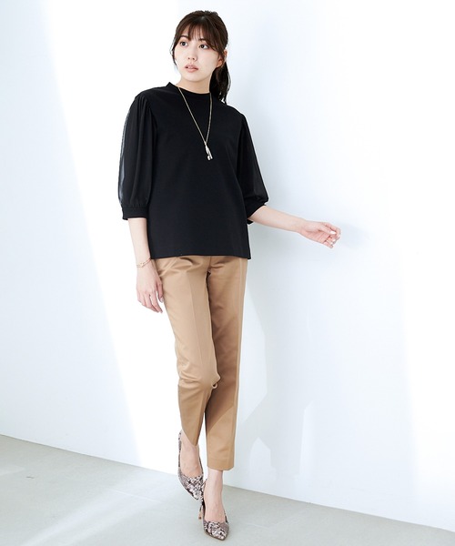 A/C DESIGN BY ALPHA CUBIC(エーシーデザインバイアルファキュービック)の「シアースリーブプルオーバー(Tシャツ/カットソー・レディース・ブラック/カーキ/グリーン・M/L)」の4枚目の写真