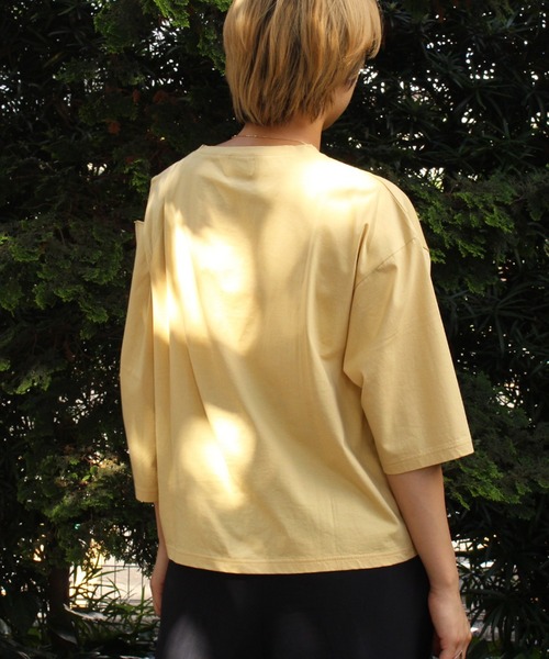 DROIT BELLO（ドロイトベロ）の「DROIT BELLO（ドロイトベロ）ショルダー開きアシメTシャツ（Tシャツ/カットソー・レディース・ホワイト/サックスブルー/イエロー・FREE）」の7枚目の写真