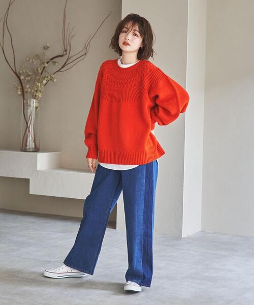 coen(コーエン)の「■プレミアムデニムコレクション■サイドシャドウデニムワイドパンツ(WEB限定サイズ)(デニムパンツ・レディース・ネイビー/ブラック・LARGE/MEDIUM/SMALL/X-LARGE)」の12枚目の写真