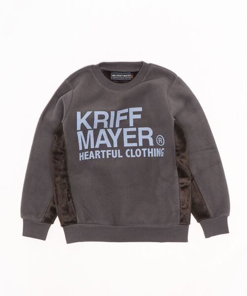 KRIFF MAYER Kid's Collection（クリフメイヤーキッズコレクション）の「ぬくのびロゴクルー（スウェット・キッズ・チャコール/ブラウン/グレー/ネイビー・120/130/150/160/140/170）」の3枚目の写真