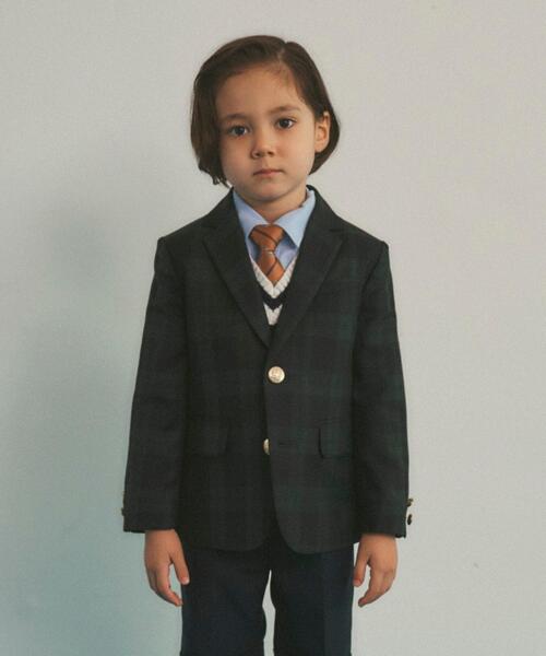 green label relaxing（グリーンレーベルリラクシング）の「TW ブラックウォッチ ジャケット（テーラードジャケット・キッズ・ダークグリーン・110cm/100cm/120cm/130cm）」の5枚目の写真