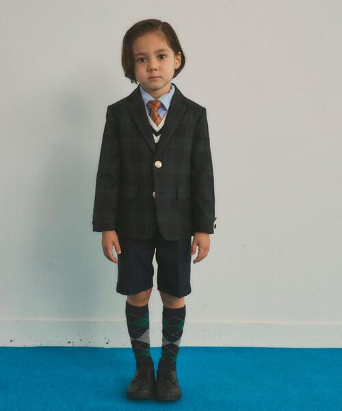 green label relaxing（グリーンレーベルリラクシング）の「TW ブラックウォッチ ジャケット（テーラードジャケット・キッズ・ダークグリーン・110cm/100cm/120cm/130cm）」の13枚目の写真