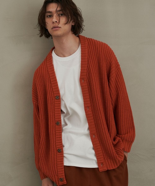 TETE HOMME(テットオム)の「【Revo.】畦編み 5Gルーズニットカーディガン(カーディガン/ボレロ・メンズ・ブラック/グレー/ブルー/マスタード/ワインレッド/パープル/アイボリー/グリーン/ネイビー/ダークオレンジ/ベージュ系1/グリーン系1/ブラックミックス・MEDIUM/LARGE)」の15枚目の写真