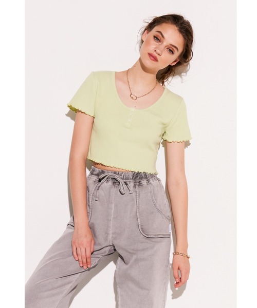 tシャツ Mellow velour top レディース GIUNON tシャツ hem mellow crinkled t-shirt / ヘムメロウ
