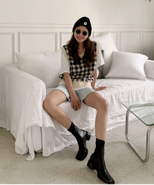 NANING9（ナンニング）の「NANING9 チェックパターンニットベスト（ベスト・レディース・ブラック/ダークベージュ・FREE）」の11枚目の写真