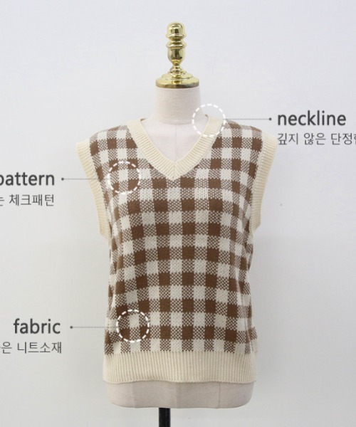 NANING9（ナンニング）の「NANING9 チェックパターンニットベスト（ベスト・レディース・ブラック/ダークベージュ・FREE）」の14枚目の写真