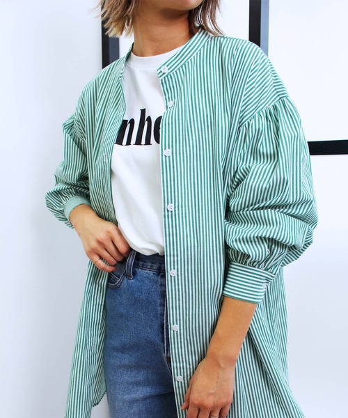 MLI'A（エムリア）の「ストライプ長袖シャツ（シャツ/ブラウス・レディース・ネイビー/ブラウン系6/グリーン系5・M）」の3枚目の写真