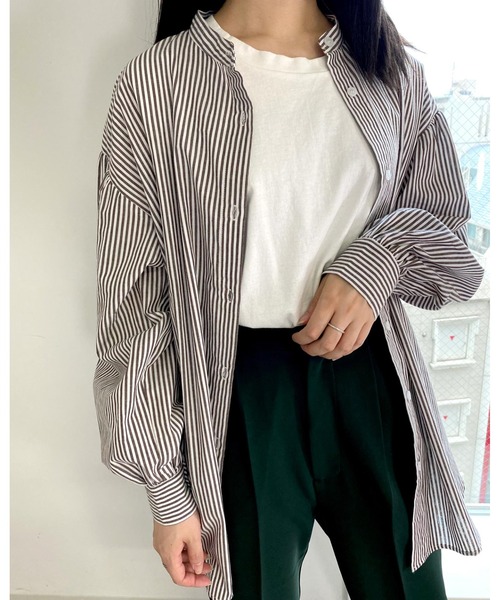 MLI'A（エムリア）の「ストライプ長袖シャツ（シャツ/ブラウス・レディース・ネイビー/ブラウン系6/グリーン系5・M）」の11枚目の写真