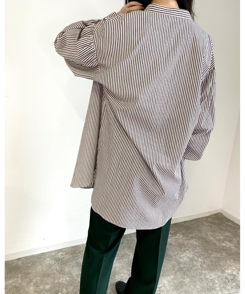 MLI'A（エムリア）の「ストライプ長袖シャツ（シャツ/ブラウス・レディース・ネイビー/ブラウン系6/グリーン系5・M）」の9枚目の写真