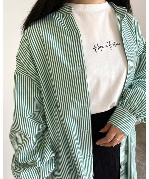 MLI'A（エムリア）の「ストライプ長袖シャツ（シャツ/ブラウス・レディース・ネイビー/ブラウン系6/グリーン系5・M）」の15枚目の写真