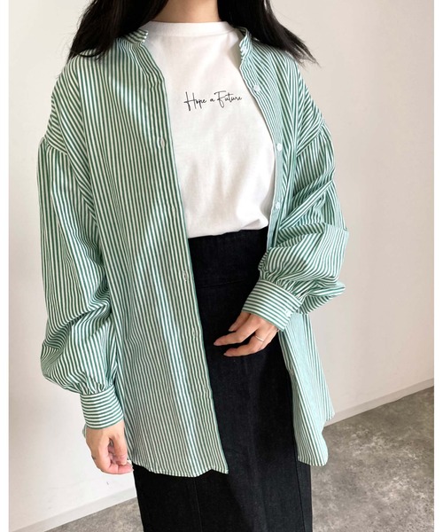 MLI'A（エムリア）の「ストライプ長袖シャツ（シャツ/ブラウス・レディース・ネイビー/ブラウン系6/グリーン系5・M）」の13枚目の写真