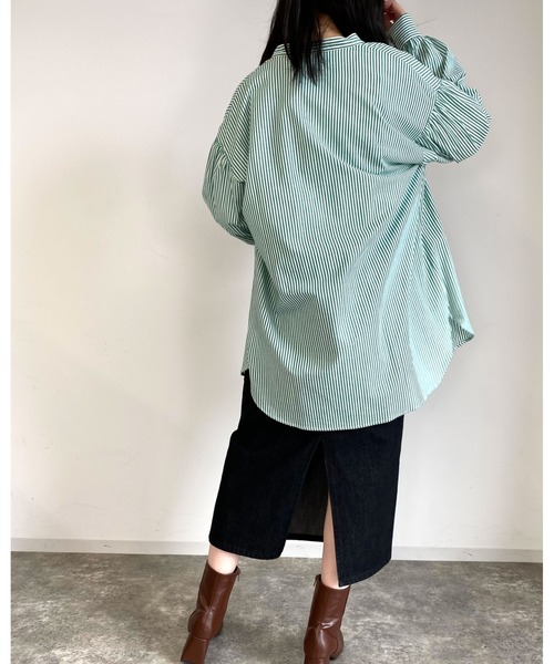 MLI'A（エムリア）の「ストライプ長袖シャツ（シャツ/ブラウス・レディース・ネイビー/ブラウン系6/グリーン系5・M）」の5枚目の写真